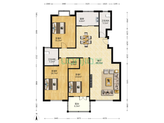 黄金99华府 3室1厅2卫 154平方