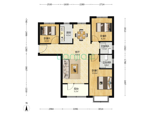 泰禾锦园 3室1厅2卫 99平方