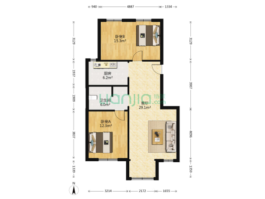 政协花园 2室1厅1卫 93平方