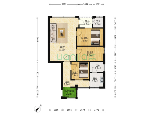 挂绿路 3室1厅2卫 53平方