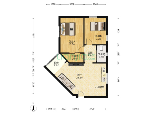 田林体育公寓 2室1厅1卫 87平方