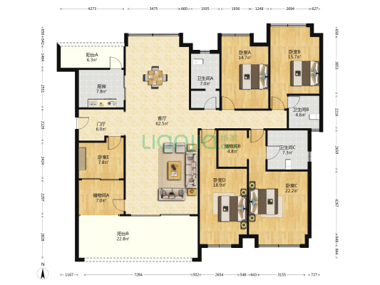中欣楚天御府观澜 5室1厅3卫 256平方
