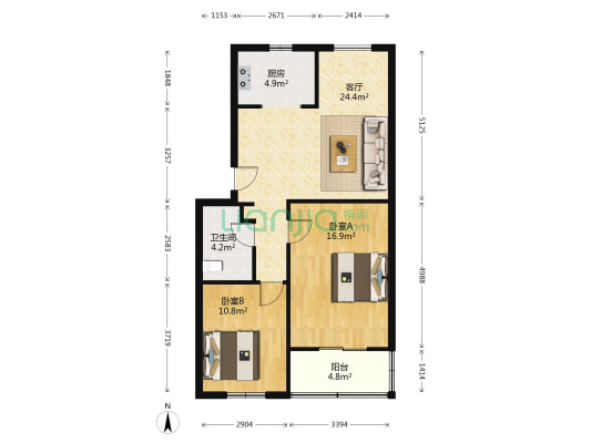 西荡口南岸1号 2室1厅1卫 78平方