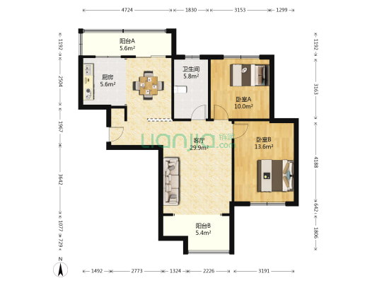 红磡领世郡人才公寓 2室1厅1卫 105平方