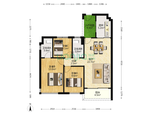 碧桂园凤凰湾右里苑 3室1厅2卫 99平方