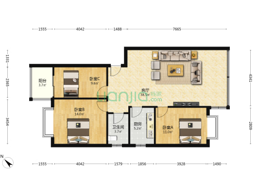 天成府 3室1厅1卫 214平方