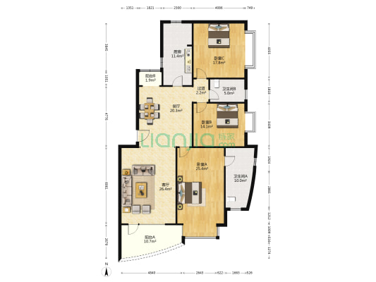 银都景园 3室2厅2卫 162平方