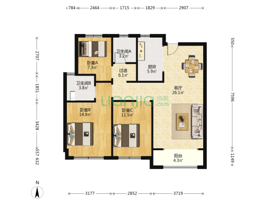 海信·君和 3室1厅2卫 115平方