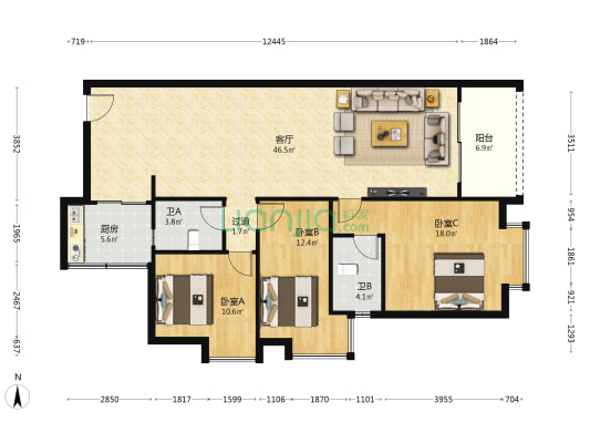 沧江壹品 3室1厅2卫 120平方