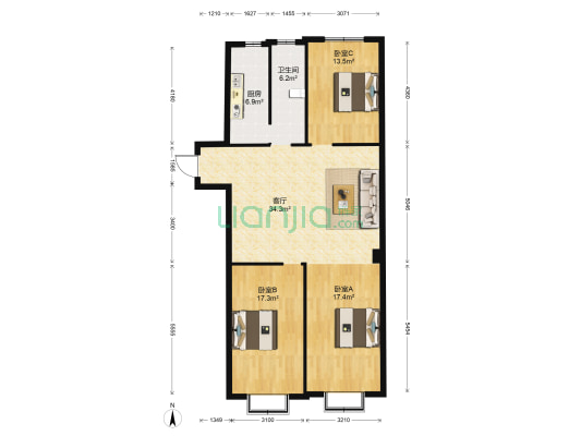 万豪公寓 3室1厅1卫 127平方