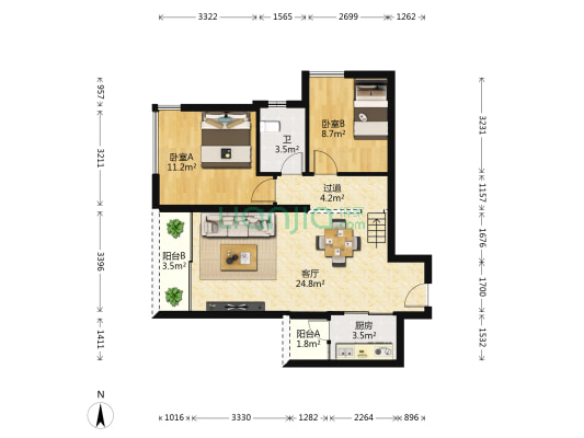 大学印象 2室1厅1卫 84平方