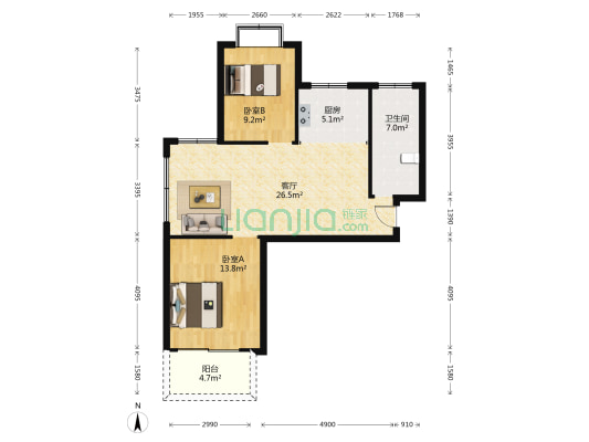 香源公寓 2室1厅1卫 89平方