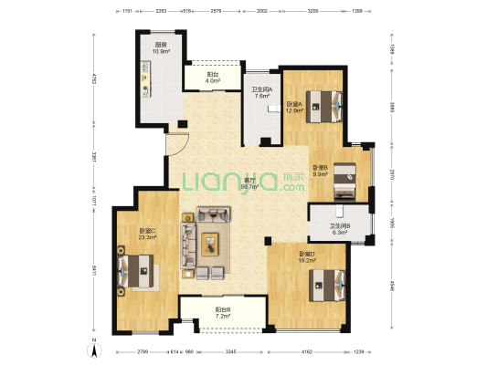 莲桥第 4室1厅2卫 180平方