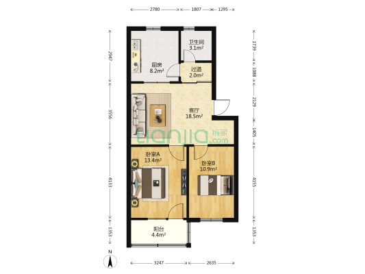 望江矶二号 2室1厅1卫 68平方