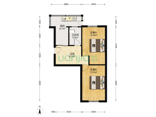 建行宿舍 2室0厅1卫 64平方
