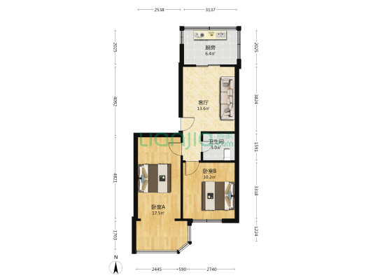 向阳小区 2室1厅1卫 65平方