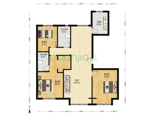 中国铁建西派唐颂 3室1厅2卫 139平方