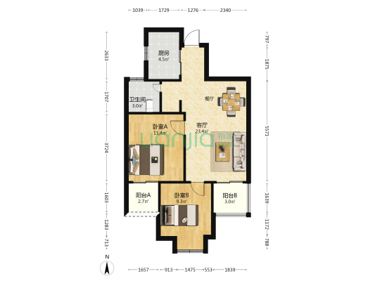 晋安府A区 2室1厅1卫 75平方