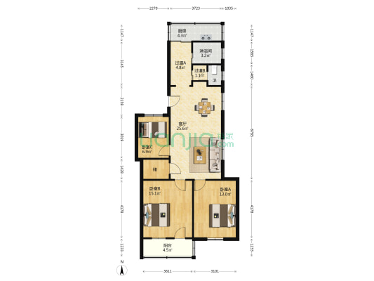解放南路64号 3室1厅2卫 94平方