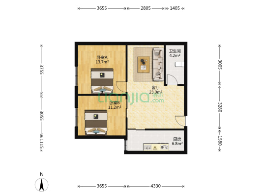 五龙湾府东天地 2室1厅1卫 88平方