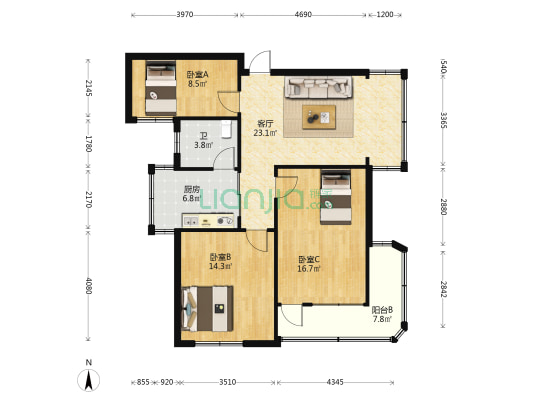 四号路7号 3室1厅1卫 96平方