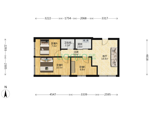 横枝岗路 3室1厅1卫 53平方