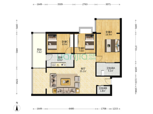 西雅苑 3室1厅2卫 100平方