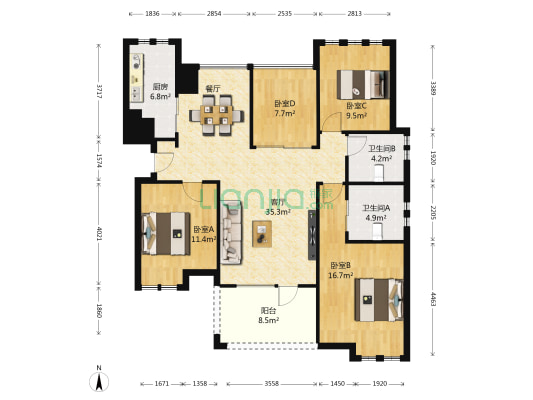 百瑞景中央生活区一期 4室1厅2卫 137平方