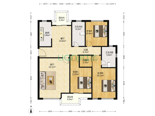 南都江滨花园 3室2厅2卫 133平方