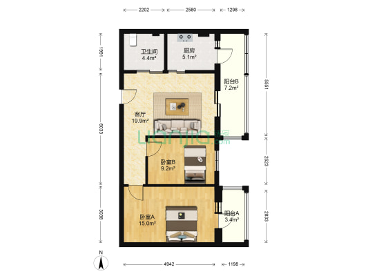 江滨小区 2室1厅1卫 94平方