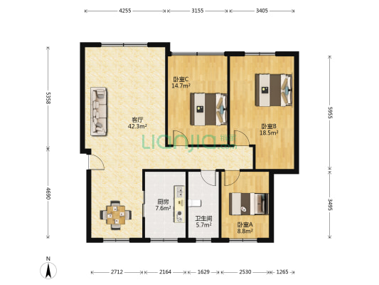 湘核佳苑 3室1厅1卫 118平方