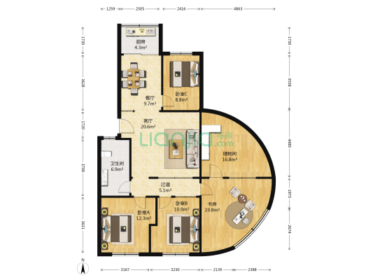 阳光南苑 4室2厅1卫 137平方
