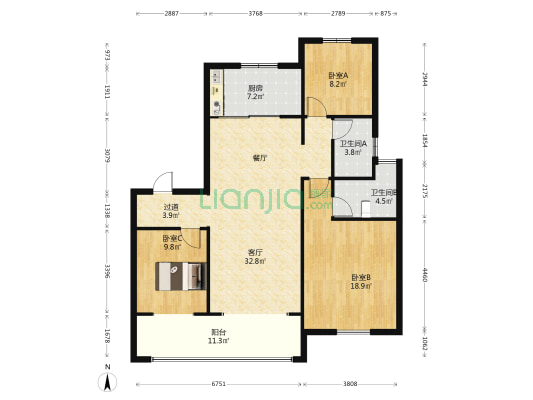 聆江阁 3室1厅2卫 117平方