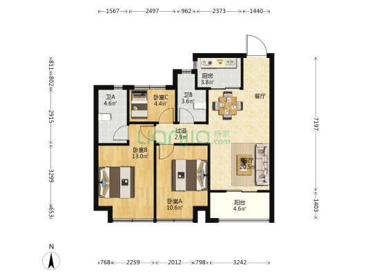 鸿翔杨柳春风郡 3室1厅2卫 88平方