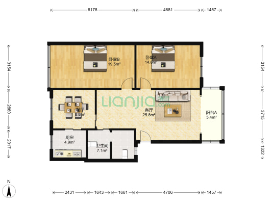 圃园南二路6号 2室2厅1卫 98平方