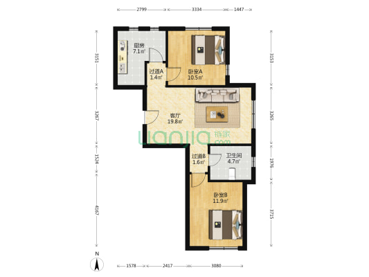 新塘组团佳美苑 2室1厅1卫 91平方