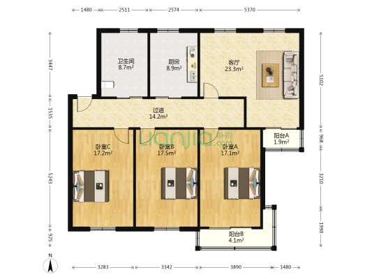 中山东路86弄 3室1厅1卫 137平方