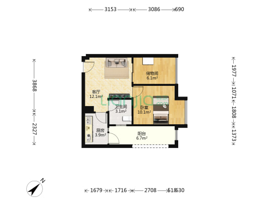 高碑瑞苑二期 1室1厅1卫 45平方