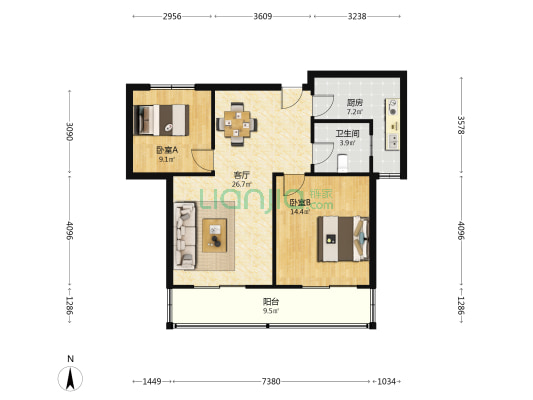 荣润·首府 2室1厅1卫 93平方