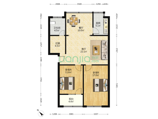 高新区税务局家属院 2室2厅1卫 96平方