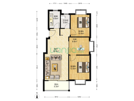 万景梅庭小区 3室1厅1卫 93平方
