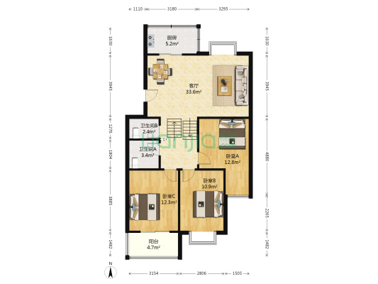同仁花园 3室1厅2卫 103平方