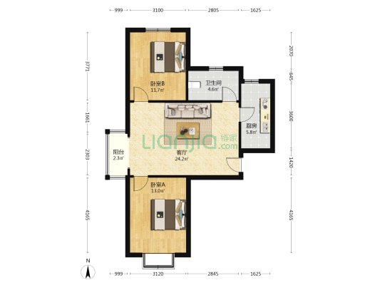 昕瑞园 2室1厅1卫 91平方