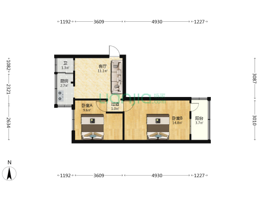 北仓巷环卫队宿舍 2室1厅1卫 50平方