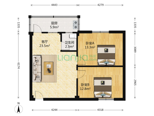 轮胎厂宿舍 2室1厅1卫 60平方
