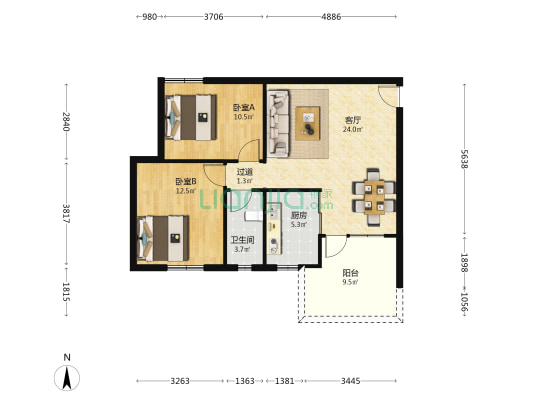 月桂二路九号 2室1厅1卫 71平方