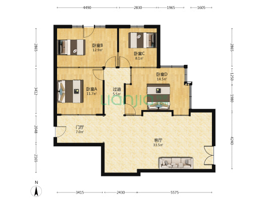 洪都南大道三建宿舍（洪都南大道90号） 4室1厅0卫 115平方