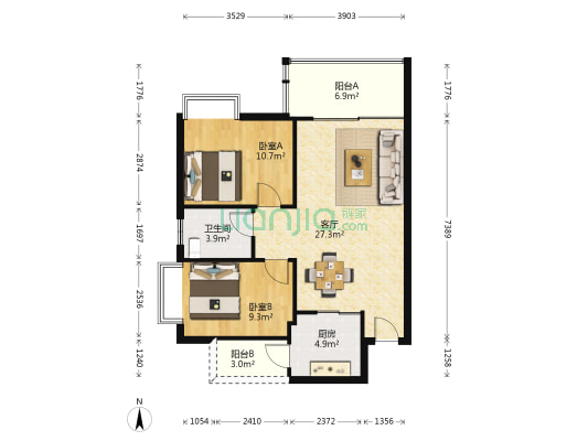 星星花园 2室1厅1卫 77平方