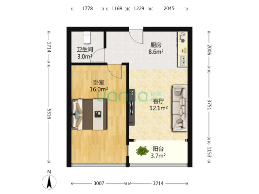 居住主题公园-丁香怡景A区 1室1厅1卫 50平方