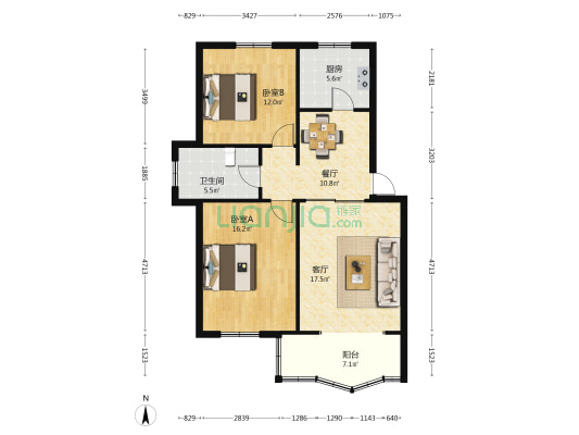 茸南新苑 2室2厅1卫 90平方